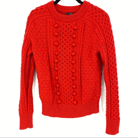 J Crew Popcorn Cable Knit Sweater Red 
